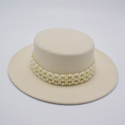 Sombrero de Fieltro para Mujer con Ala Ancha y Cadena de Perlas - Image 4