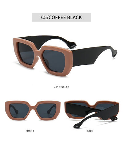 Beige square frame sunglasses with dark gray lenses, featuring a thick, fashion-forward design. - Image 32