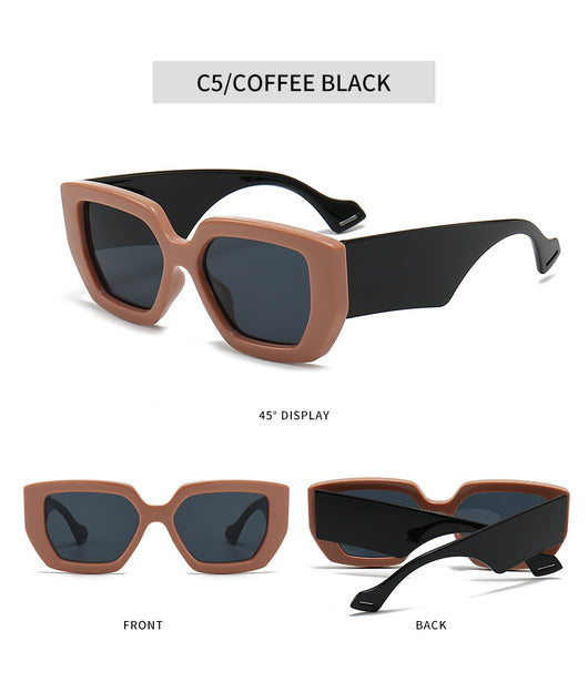 Beige square frame sunglasses with dark gray lenses, featuring a thick, fashion-forward design. - Image 32
