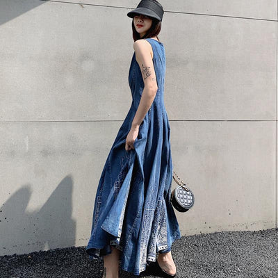 Vestido Denim Sin Mangas con Bordado Delicado - Image 5