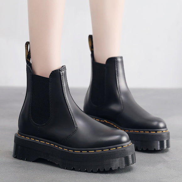 Botas Plataforma Martin de Cuero Inglés con Suela Gruesa para Mujer