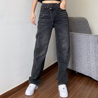 Pantalones Jeans Cintura Alta Rectos Holgados para Mujer