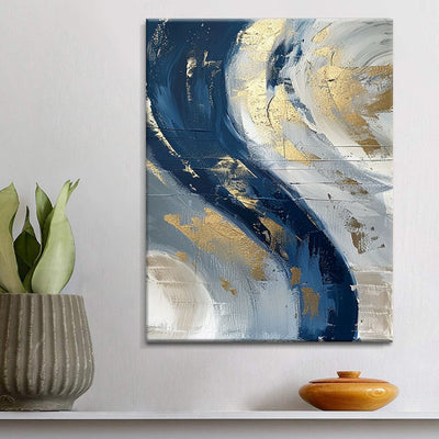 Cuadro Abstracto Dorado y Azul Minimalista - Pintura al Óleo Hecha a Mano con Textura Moderna - Image 8