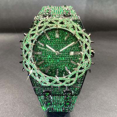 Reloj Hip-Hop para Hombre con Incrustaciones de Circón Verde Brillante - Image 7