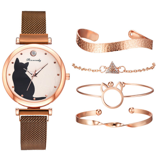 Juego de Reloj y Pulsera con Diseño de Gato para Mujer - Image 12