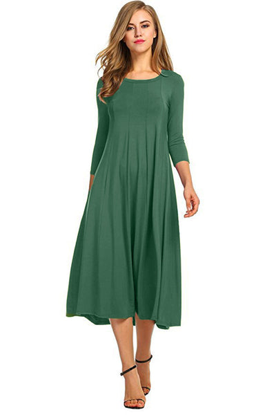 Vestido Oscilante Cuello Redondo Manga Corta Color Sólido - Image 18