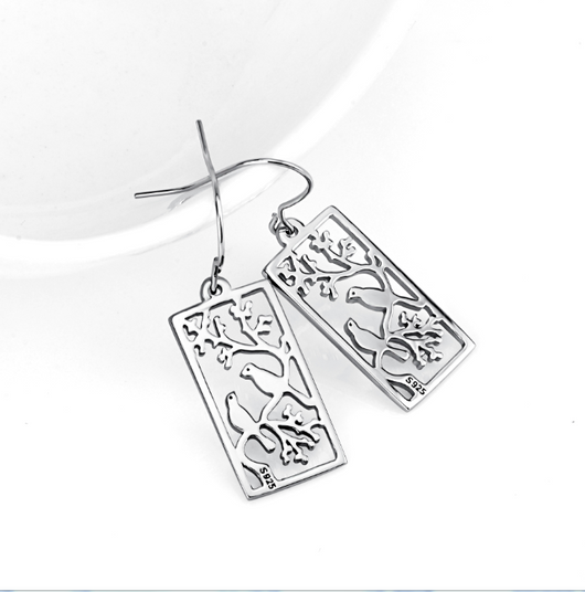 Aretes de Plata 925 con Diseño Hueco de Pájaros - Image 3