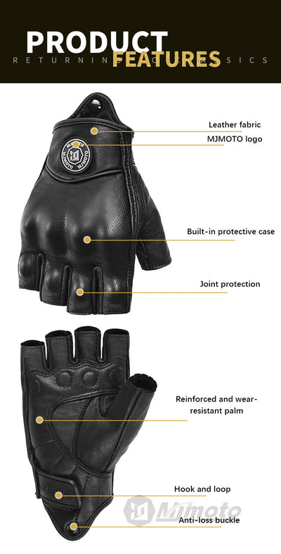 Guantes de Ciclismo Retro Medio Dedo en Cuero Oveja - Resistentes al Desgarre - Image 11