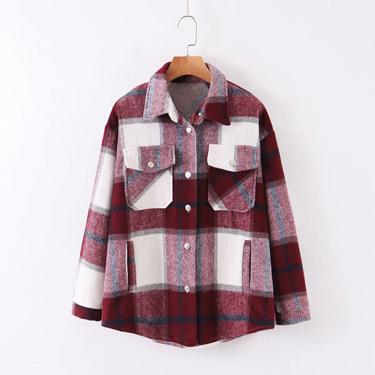 Chaqueta Camisa de Lana a Cuadros con Solapa para Mujer - Image 6
