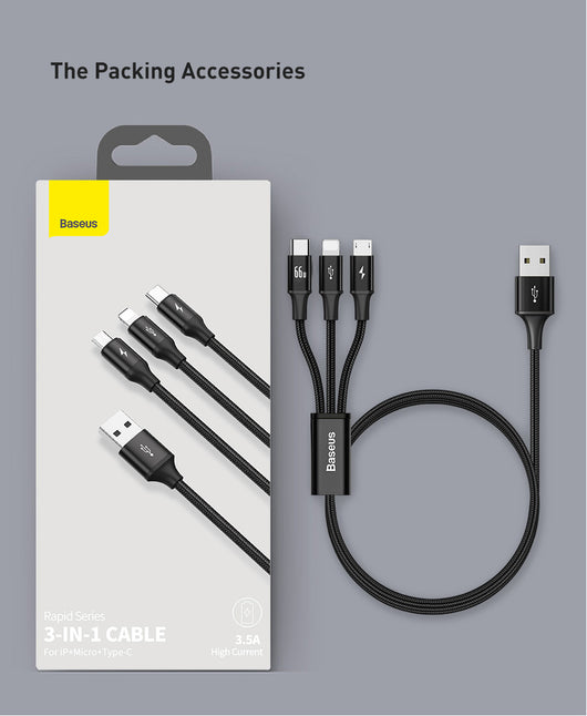 Cable 3 en 1 Carga Rápida - Lightning, Micro USB y USB-C Negro - Image 27