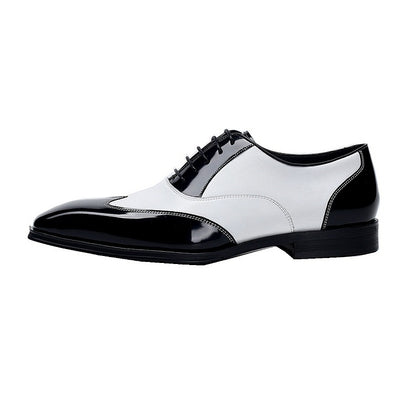 Zapatos de Negocios Retro Punta Afilada Cuero Vacuno Negro y Blanco para Hombre - Image 13