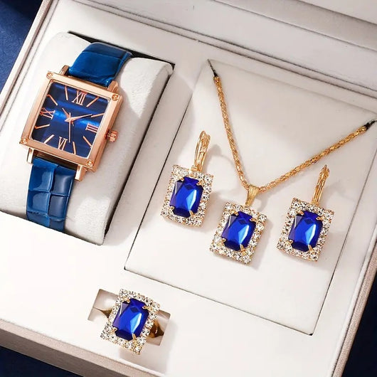 Juego de 4 Piezas: Reloj de Cuarzo Elegante con Cinturón de Diamantes para Mujer - Image 10