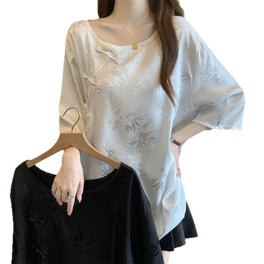 Blusa Vintage con Jacquard y Botones Estilo Chino - Image 5