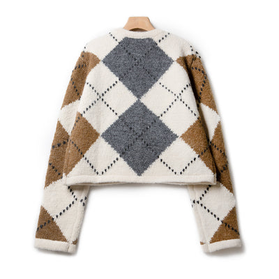 Cardigan Corto de Alpaca con Contraste Geométrico para Mujer - Image 8