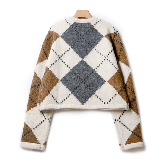 Cardigan Corto de Alpaca con Contraste Geométrico para Mujer - Image 8