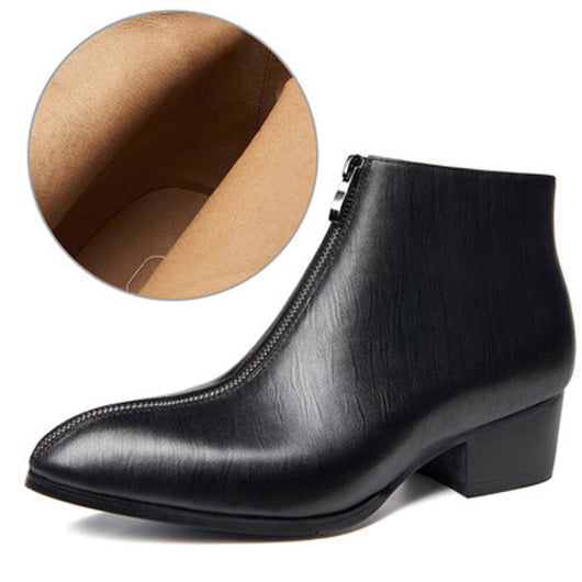 Botas Altas de Cuero con Punta Afilada y Cierre de Cremallera para Hombre