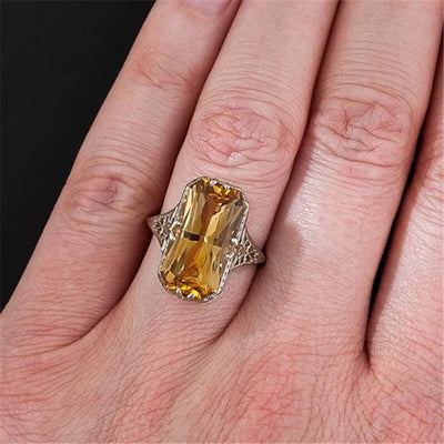 Anillo Hueco Citrina Tallado Estilo Europa y América - Image 5