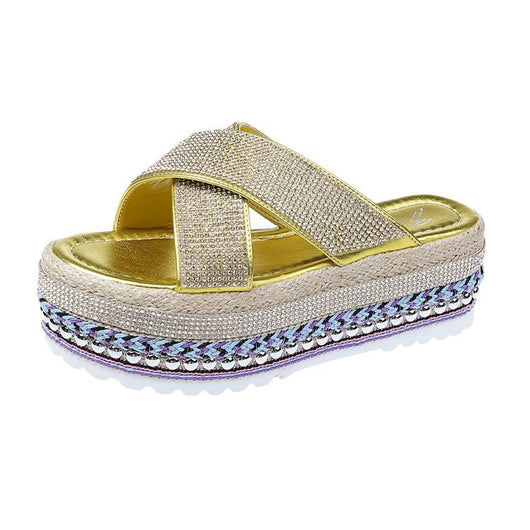 Pantuflas Plataforma Impermeables con Strass y Tejido Cruzado para Mujer - Image 13