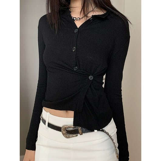 Blusa Asimétrica de Botones con Solapa Clásica - Image 4