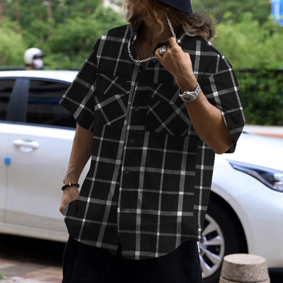 Camisa Casual de Cuadros Patchwork con Botones y Manga Corta - Image 5