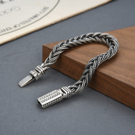 Pulsera Tejida de Plata Esterlina con Patrón de Seguridad para Hombre - Image 6