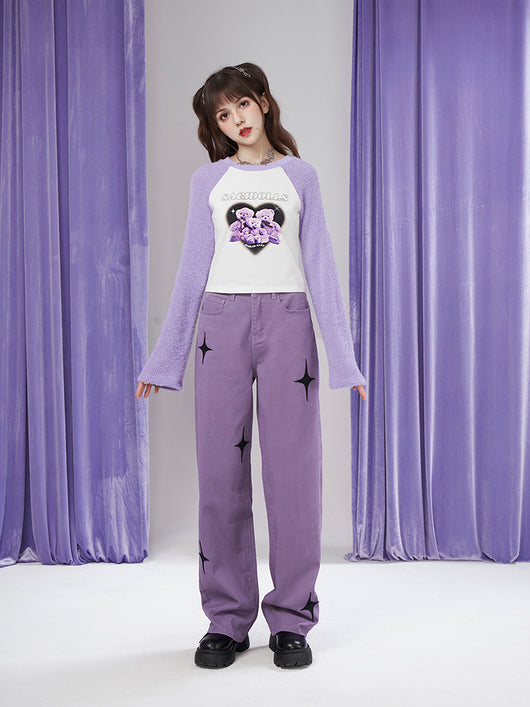 Playera Raglan Mujer con Estampado Mosaico y Oso Peluche - Image 4