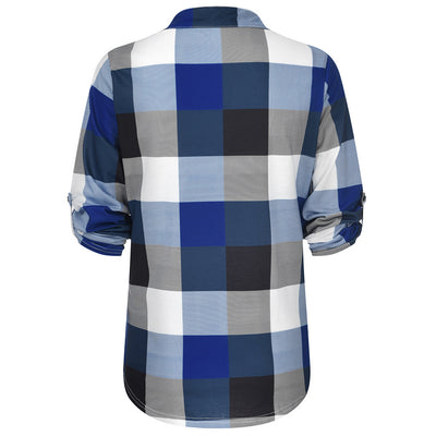 Camisa Casual de Cuadros con Escote en V y Mangas Largas - Image 14