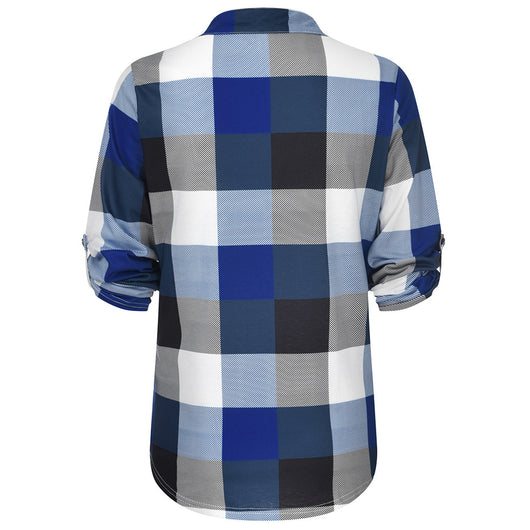 Camisa Casual de Cuadros con Escote en V y Mangas Largas - Image 14