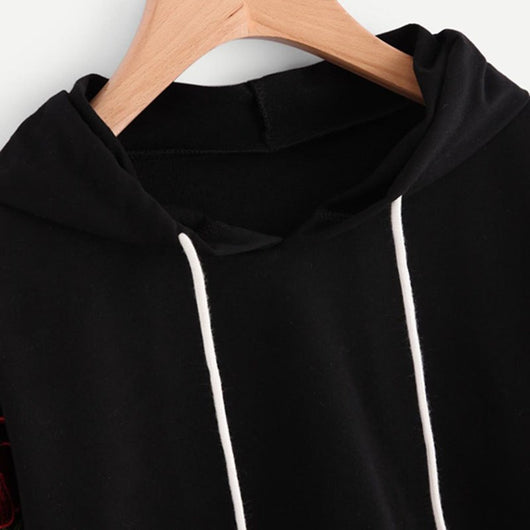 Sudadera Negra con Aplique de Rosa Bordada - Hoodie Casual Otoño para Mujer - Image 4