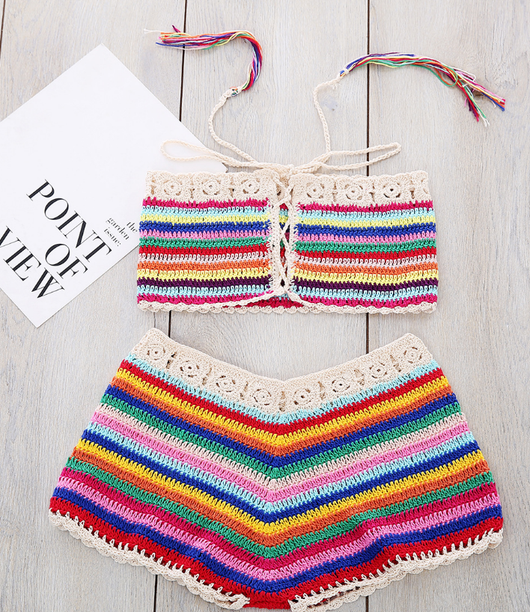 Bikini Artesanal de Rayas Multicolor para Mujer - Image 4
