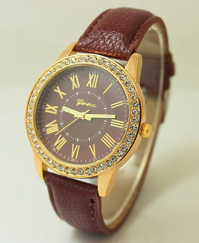 Reloj de Pulsera Elegante con Banda de Cuero, Números Romanos y Cristales Brillantes - Image 6
