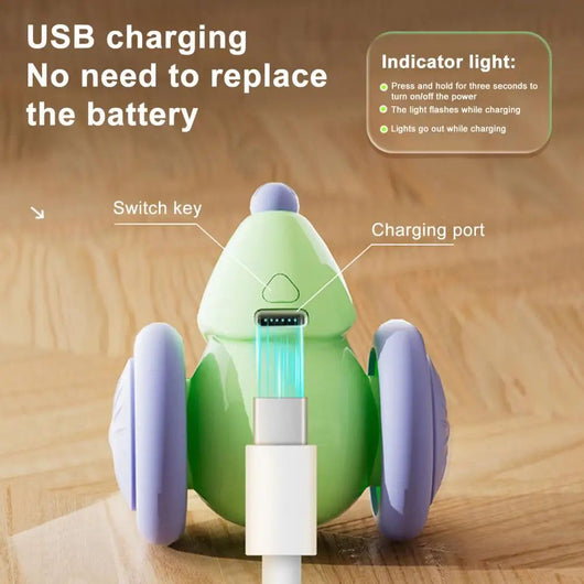 White and grey electric mouse cat toy with large wheels, a glowing blue tail, and a USB charging cable. - Image 25