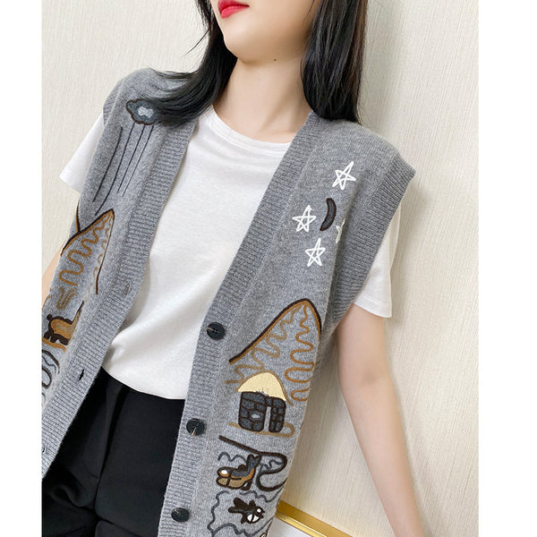 Cardigan Mujer Cuello V con Bordados Artesanales