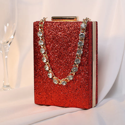 Bolso de Noche Cuadrado Pequeño con Cadena de Cristales Brillantes