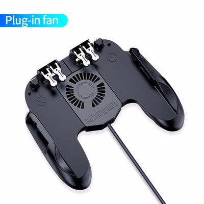 Black six-finger smartphone gamepad with silver triggers and a built-in phone bracket for mobile gaming. - Image 4