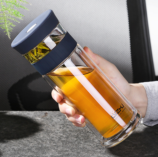 Botella Térmica de Vidrio Borosilicato 400ml con Infusor para Té y Agua