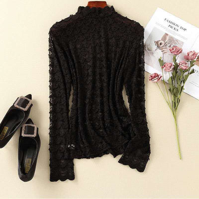 Blusa de Malla Calada con Manga Larga y Capa Interior - Image 12