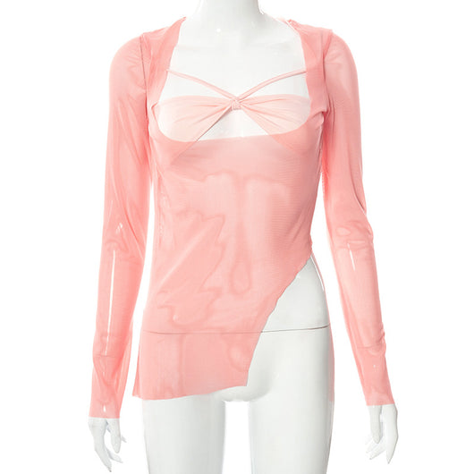 Blusa Larga de Manga Larga con Cuello Halter y Detalles Transparentes - Image 8