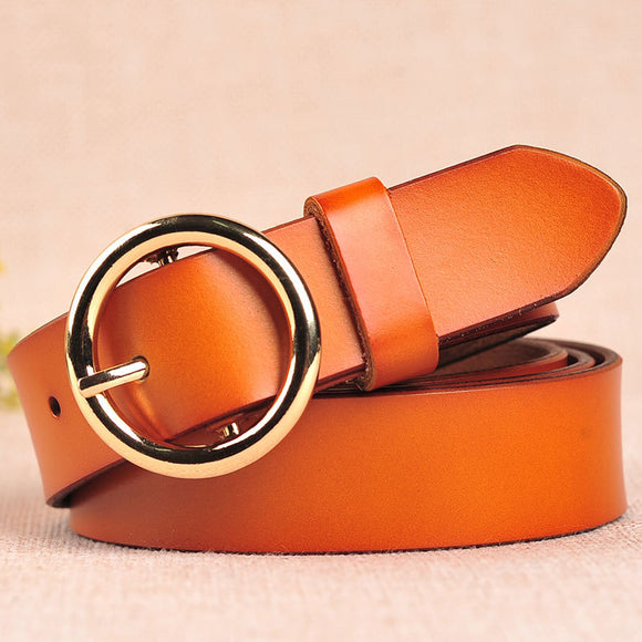 Cinturón de Cuero Retro para Mujer con Hebilla Redonda - Versátil y Elegante
