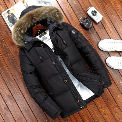 Chaqueta de Plumas para Hombre con Capucha y Cuello de Pelo