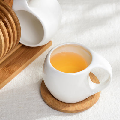 Juego de 6 Tazas de Cerámica 200ml con Soporte de Bambú y Posavasos Antideslizantes - Image 4