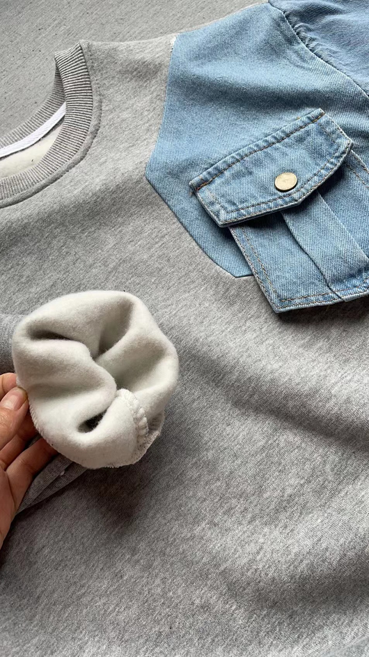 Suéter Holgado para Niños con Mangas de Punto Denim - Image 8