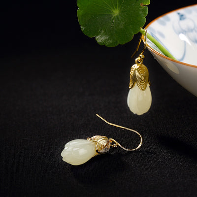 Aretes Vintage de Flor de Magnolia Hetian Natural - Image 5