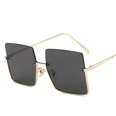 Half-frame square sunglasses with orange tinted lenses and gold-colored metal trim and temples. - Image 12