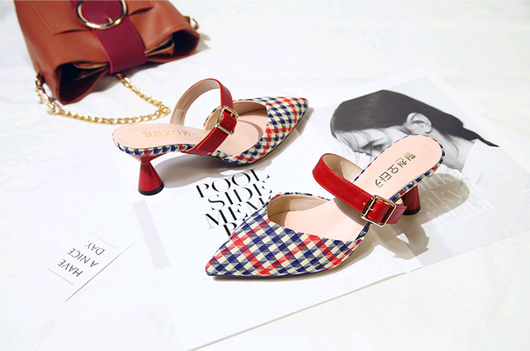 Sandalias de Tacón Alto Estilo Coreano con Diseño Cuadros - Pantuflas Puntiagudas para Mujer - Image 6
