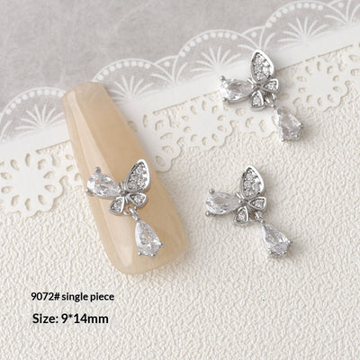 Accesorios de Decoración de Uñas con Moño de Circón Plateado - Image 28