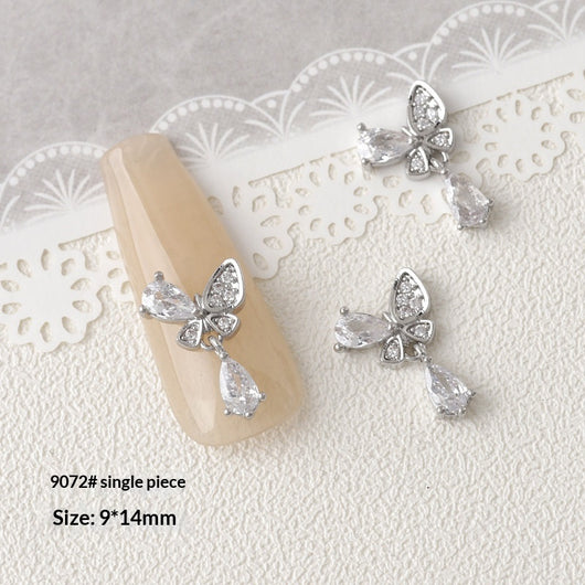 Accesorios de Decoración de Uñas con Moño de Circón Plateado - Image 28