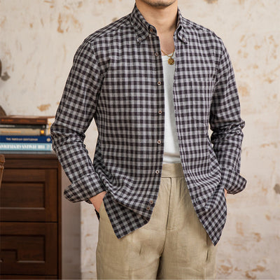 Camisa Vintage de Algodón y Lino a Cuadros de Manga Larga - Image 8