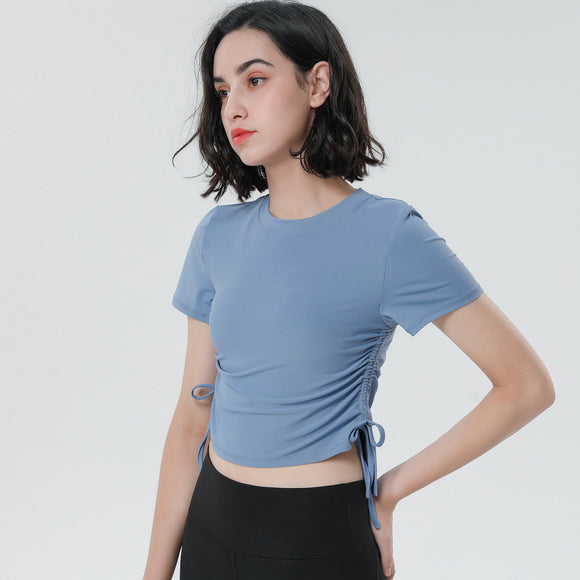 Playera Deportiva Ajustada de Secado Rápido con Cordón para Yoga y Fitness