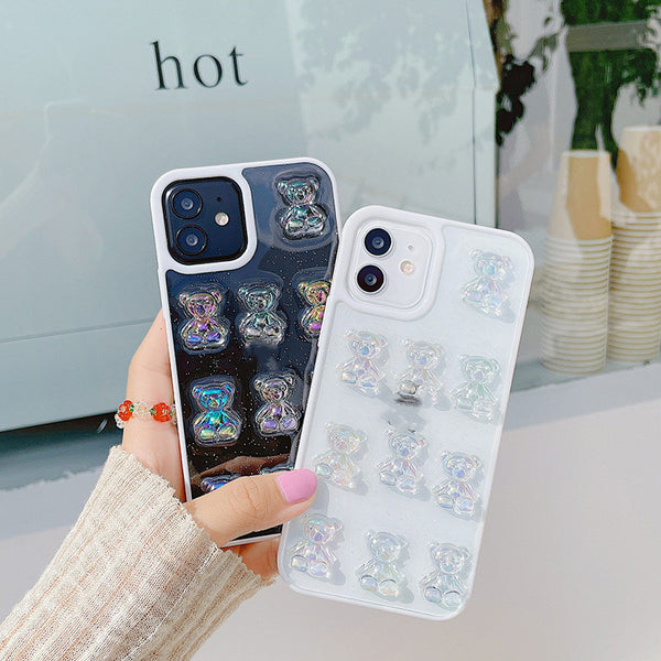 Funda para Celular con Glitter Fino y Diseño de Osito Multicolor